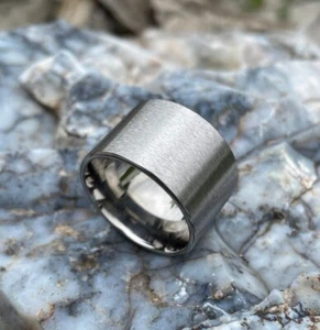 Mens Ring, Wide Titanium Band, Stone Finish, Modern, Anniversary, Wedding - Picture 1 of 10
