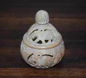 Hand Carved Stone Tealight Candle Holder Elephant Design Home Decor Showpiece - Picture 1 of 4