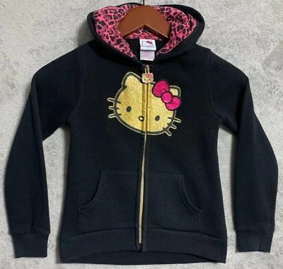 Sudadera con Capucha Hello Kitty Negra con Cremallera Niñas Talla 7 Rosa Estampado de Guepardo en Capucha Sanrio Foto 1 de 4