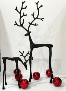 NWT Pottery Barn Bronze Sculpted Medium & SMALL Reindeer Christmas Set of 2 - Picture 1 of 8