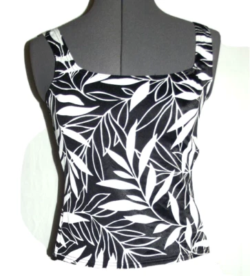 Traje De Baño Tankini Top NEGRO BLANCO Talla 8 Floral Foto 1 de 2