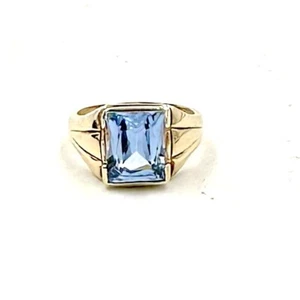 Art Deco 10K Yellow Gold Blue Topaz Ring Dason Sz 4 1/2 - Picture 1 of 8