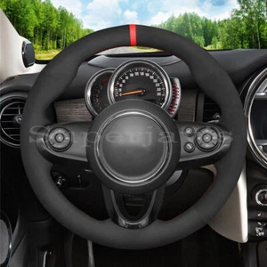 Black Suede Leather Steering Wheel Stitch on Wrap Cover For Mini  Countryman 14+ - Picture 1 of 12