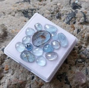 19.5 Ct Natural Blue Black Color Moss Aquamarine Rose Cut 15 Piece Lot Gemstone - Picture 1 of 24