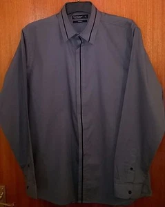 SHIRT DESIGNER GREY-BLACK TRIM STRIPE SIZE 16 SLIM FIT STOMACH STUNNING LOOK - Picture 1 of 1