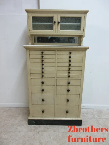 Antique1900s Dental Cabinet Industrial Medical Chest Dresser  22 Drawer Cover