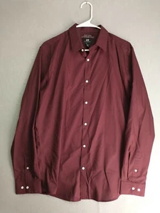 HM Mens Button Shirt Large Purple Easy Iron Slim Fit Long Sleeve Solid Workwear - Picture 1 of 9