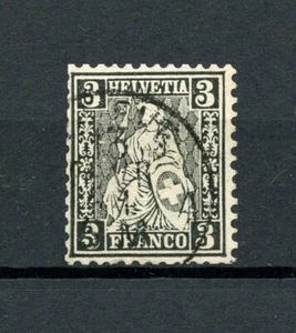 Switzerland #42 (S060) Helvetia 3 F black, wmk 182, perf 11 1/2,U,FVF,CV$160.00 - Picture 1 of 2