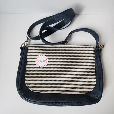 Bolso de Mano Studio Thirty-One Clásico Cuerpo Azul Imitación Cuero Solapa Lona Rayas  Foto 1 de 4