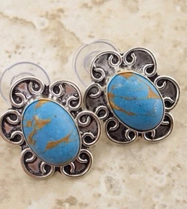Magnesite Copper Turquoise Silver Plated Fashion Earrings 1” - Picture 1 of 1