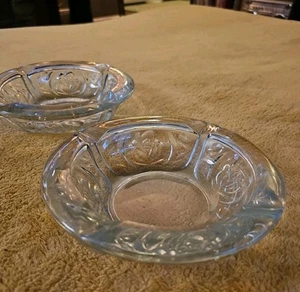 KIG Ashtray Rose Pattern Pressed Glass 6" Vintage Indonesian Set (2) - Picture 1 of 7