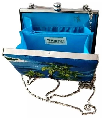 Sasha Palm Trees Beaded Hard Shell Metal Crossbody Bag Purse - Image 1 of 4