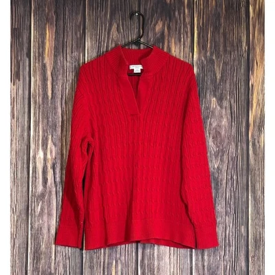 Suéter Liz Claiborne Mujer 3X Rojo Cable Tejido Cuello en V Puños Manga Larga Foto 1 de 4
