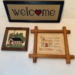 Lot Of Three Cross Stitch Samplers Completed Framed Welcome, Church, Blessing - Picture 1 of 14