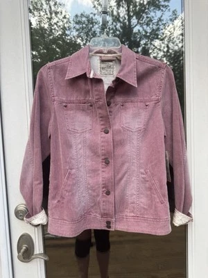 Vintage Ruff Hewn Floral Pattern Purple Denim Button Size M - Image 1 of 4