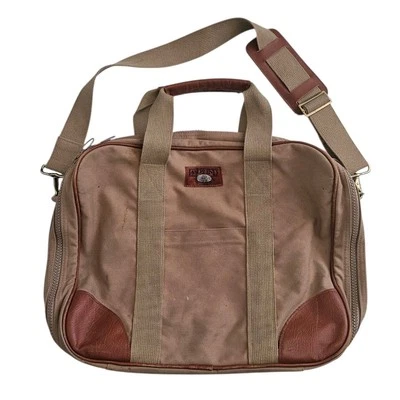 Maletín grande de cuero de lona tostado Lands End Deluxe cuadrado aparejo de colección Foto 1 de 4