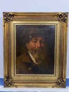 Signiertes realistisches Portrait bedeutendes Ölgemälde auf Leinwand Goldrahmen - Bild 1 von 5