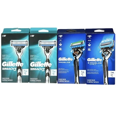 4 lâminas de barbear masculinas Gillette + 1 refil de lâmina, 1 ProGlide, 1 ProGlide Chill, 2 Mach3 - Imagem 1 de 4