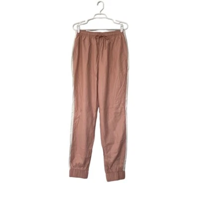 Boohoo Leather Look Side Stripe Joggers, Nude/White, Women Size  10 Tall NEW - Image 1 of 4