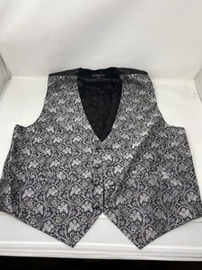 MOLLY RODGERS Vest Mens Large Silk Black Button-Up Formal Wedding Floral Pattern - Picture 1 of 14