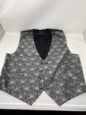 MOLLY RODGERS Vest Mens Large Silk Black Button-Up Formal Wedding Floral Pattern - Image 1 of 4