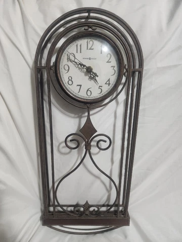 Vintage Howard Miller Wall Pendulum Clock Wrought Iron Art Deco 625-295 Battery Cover