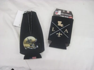 NEW ORLEANS SAINTS NEOPRENE 2-SIDE DESIGN BOTTLE AND CAN HUGGER SET OF TWO US - Picture 1 of 2