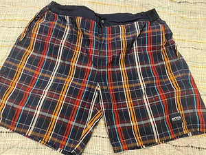 Hugo Boss Mesh Lined Drawstring Checked Blue Swim Shorts Size XL - Picture 1 of 6