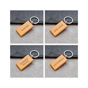 Set of 4 Personalised Wooden Rectangle Keyrings, Gift Idea, Customised Gift - Picture 1 of 6