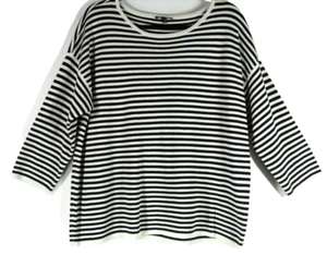 NWT Eileen Fisher Striped Silk & Cotton Top in Black/Natural Size L #S5571 - Picture 1 of 6