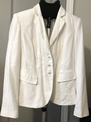 Marks and Spencer Women's white linen jacket. Size 8. - Image 1 of 4