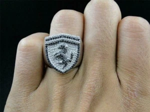 3Ct Round Lab Created Black & White Diamond Cluster Ring 14K White Gold Finish - Picture 1 of 3