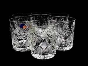 6er Set russisch geschnittene Kristallfelsen Gläser 11 Unzen - sowjetisch / UdSSR Whiskey Scotch - Bild 1 von 3