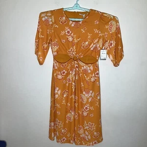 Collective Concepts Womens Orange Floral Cut Out Dress Size Large NWT - Picture 1 of 4