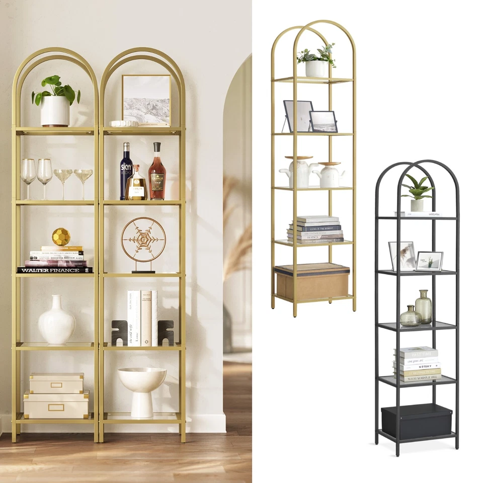 Regal, Bücherregal 5 Ebenen, Standregal aus Hartglas, Aufbewahrungsregal, Metall - Bild 1 von 1