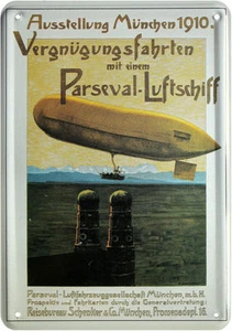 Blechpostkarte 10 cm x 14,5 cm Parseval Luftschiff Vergnügungsfahrten Reklame * - Bild 1 von 2