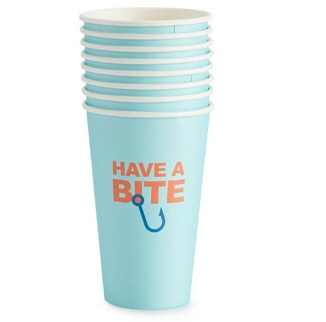 Tazas de fiesta de papel azul tiburón/pez "Have A Bite" 8 unidades 16 oz Foto 1 de 1