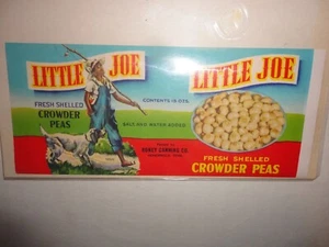 LITTLE JOE FRESH CHOWDER PEAS RONEY CANNING CO ETICHETTA TENNISEE 4x9 1/2" - Foto 1 di 1