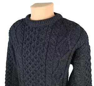 KENNEDY OF ARDARA Mens Gray Wool Cable Knit Fishermans Sweater Jumper Size M - Picture 1 of 13
