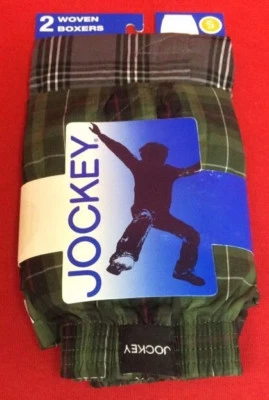 JOCKEY Boy's S 100% Cotton /Polyester Boxer Green and Gray Plaid  2-Pack - Image 1 of 2