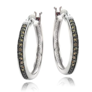925 Silver 1/4ct Champagne Diamond 20mm Hoop Earrings - Picture 1 of 4
