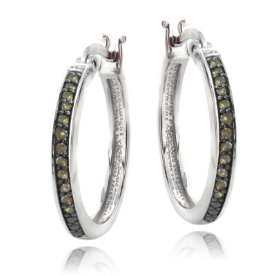 925 Silver 1/4ct Champagne Diamond 20mm Hoop Earrings - Image 1 of 4