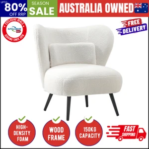 Armchair Lounge Chair with Lumbar Pillow Wingback Boucle White - Picture 1 of 9