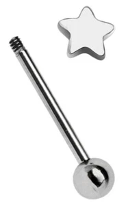 Piercing Schmuck Zungen Stab Stecker Barbell in 1,6mm mit 6mm Stern Verschluss - Bild 1 von 4