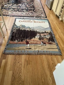 Rare Banff Springs Hotel Canadian Rockies Woven Cotton Throw Blanket Canada 60” - Picture 1 of 10