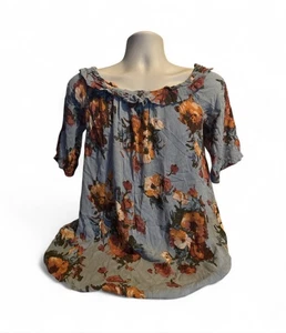 Blu Pepper Floral Boho Blouse W/Ruffle Blue M - Picture 1 of 3
