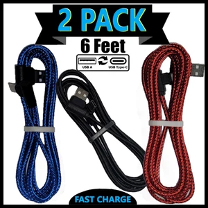 2 Pack Type C 6ft Fast Charge Cable 90 Degree Nylon for Galaxy S8 S9 S10 S20 S21 - Picture 1 of 13