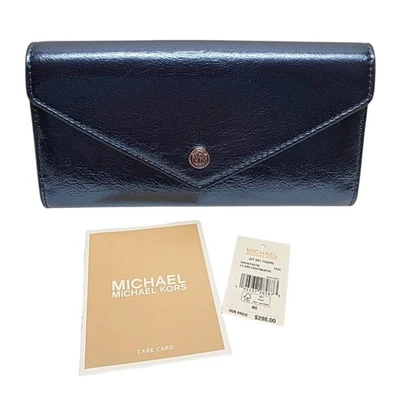 NEW Michael Kors MK Patent Teal Blue Large Envelope Jet Set Continental Wallet - Image 1 of 4
