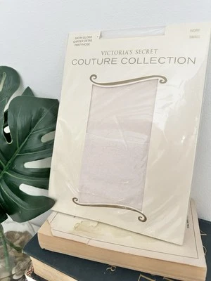Vintage Victoria’s Secret Size Small Ivory Satin Gloss Garter Detail Stockings - Image 1 of 4