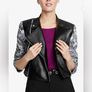 Rachel Roy Womens Faux-Leather Motorcycle Jacket Black Grey Size Medium - Picture 1 of 10